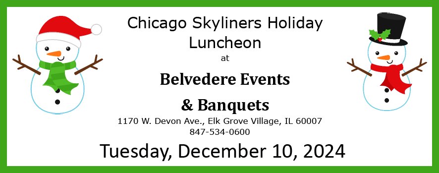 Image of the 2024 Chicago Skyliners Holiday Luncheon Flyer. You can click to download the PDF flyer.